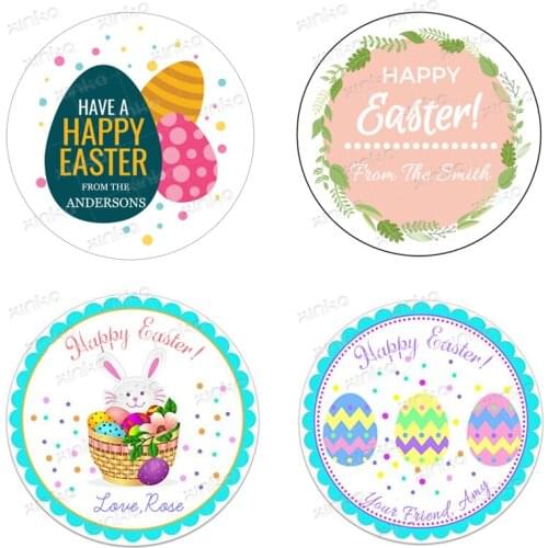 100pcs Custom Easter-Bunny-and-Chick-Label, Happy Easter Labels, Easter Gift Tags, Personalized Name and Text, Decoration Favors
