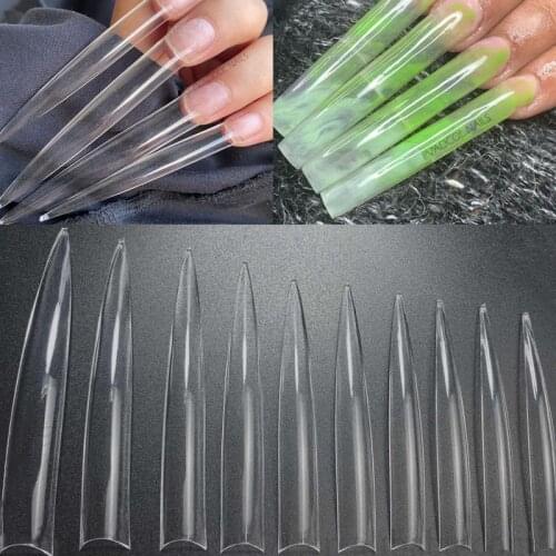 120pcs/bag 4XL Stiletto Fake Nail Tips No C Curve Clear Extra Long False Nails Half Cover Salon Tool