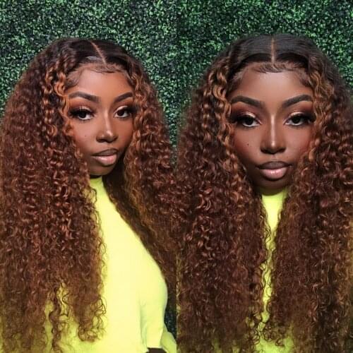 13*4 Lace Front Wig 1B/30 Curly Brazilian Remy Hair Ombre Color Density 180% Human Hair Wigs With Baby Hair Bleached Knots