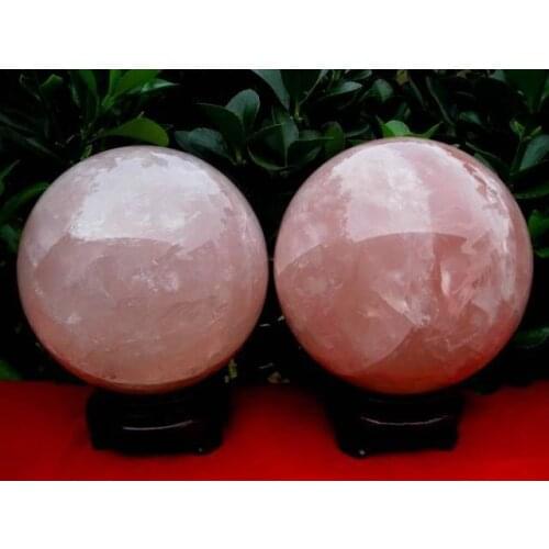 2 NATURAL rose quartz crystal sphere ball+stand healing