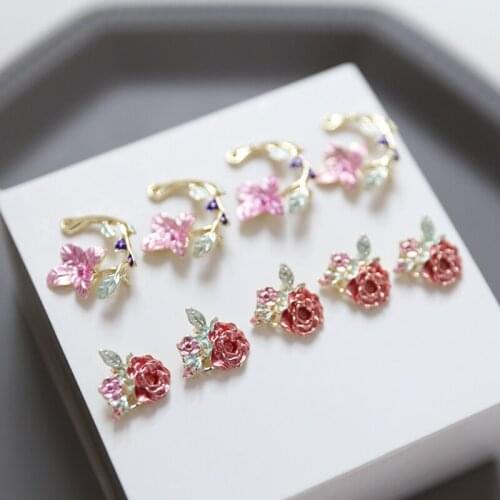 4pcs New design hot-sales flower female simple earrings for women branches green leaves with holes pendant accessories jewelry