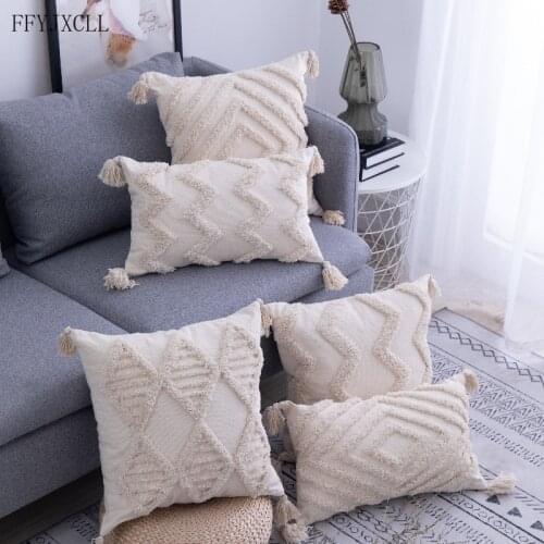 45x45cm Tassels Cushion Cover 30x50cm Beige Pillow Cover Handmade Square Home Decoration for living Room Bed Room Zip Open