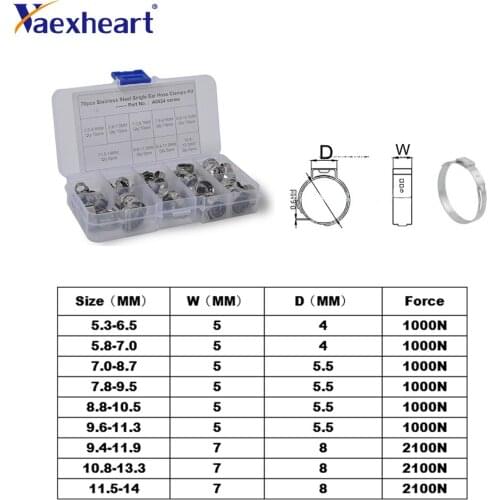 70PCS/Set 9 Size Stainless Steel Single Ear Plus Hydraulic Hose Clamps Kit