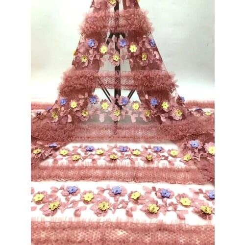 African Lace Fabric 3D Flower Embroidery Latest French Tulle Mesh Lace Fabric 2021 High Quality Nigeria Lace Wedding Dress D4534