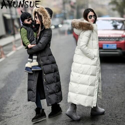 AYUNSUE White Winter Down Jacket Women Hooded Large Fur Collar Super Long Coat 2020 Warm Parka Woman Casacas Para Mujer KJ534