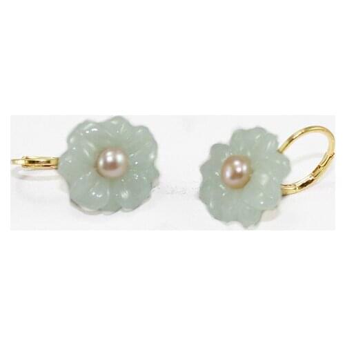 Free Shipping ER00128 Flower Natural jade Earring
