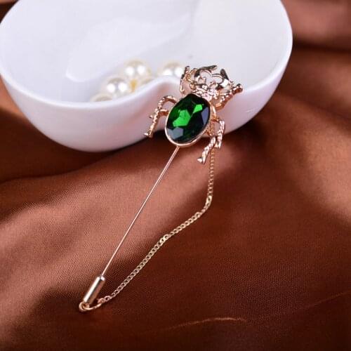 I-Remiel Retro Insect Beetles Brooch Crystal Long Needle Pins and Brooches Accessories for Men and Women Shirt Suit Decoration