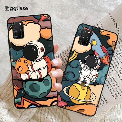 Planet Astronaut Phone Case For Samsung Galaxy S21 S8 S9 S10 S20 Plus A10 A20 A30 A40 A50 A70 A7 A9 Black Soft silicone Cover