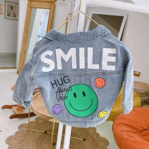 Autumn New Kids Girls and Boys Smile Face Pattern Denim Jacket