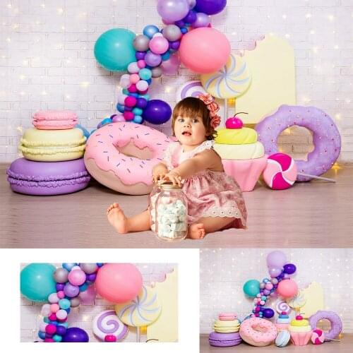 Kids Donuts Cake Smash Photography Backdrops Baby 1st Birthday Ice Cream Portrait Balloons Decoration Background Photo Studio