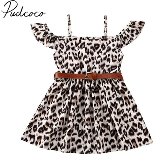 2020 Baby Summer Clothing Toddler Baby Girls Kids Party Princess Leopard Dress Casual Tutu Off Shoulder Dresses Sash Clothes