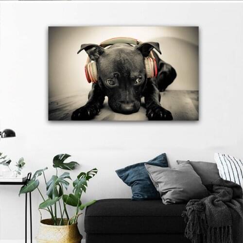 Headset Dog Wall Pictures For Living Room Hd Printed Modern Canvas Arts Painting Home Decor Animal Posters And Prints Unframed