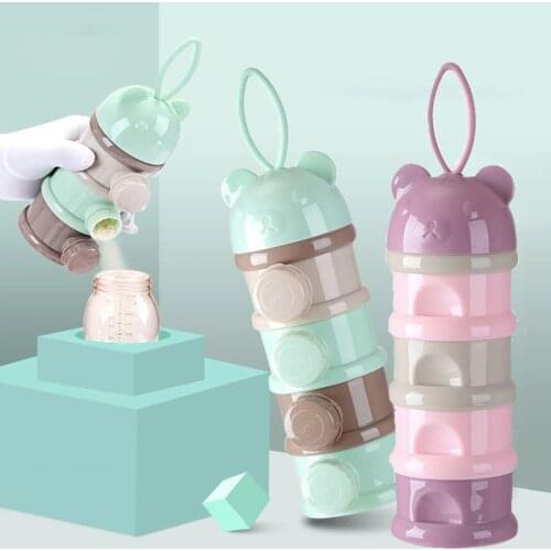 3 / 4 layers Bear Style Portable Baby Food Storage Box Essential Cereal Cartoon Infant Milk Powder Box Toddle Snacks Container