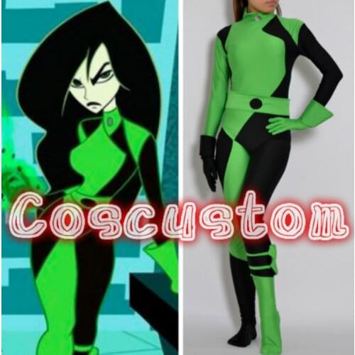 Coscustom High Quality Kim Possible Shego Costume Great Villain Shego Spandex Suit Halloween Cosplay Costume