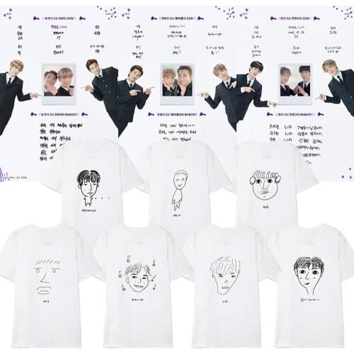 Kpop Bangtan Boys 7th Birthday Painting Shirts Hip Hop Streetwear Loose Clothes Tshirt T Shirt Short Sleeve Tops White T-shirt