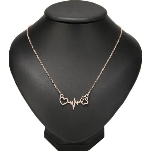 Creative Hollow Heart Pendant Necklace Fashion ECG Heart Chain Necklace Cat Dog Paw Print Cute Necklace Christmas Jewelry Gift