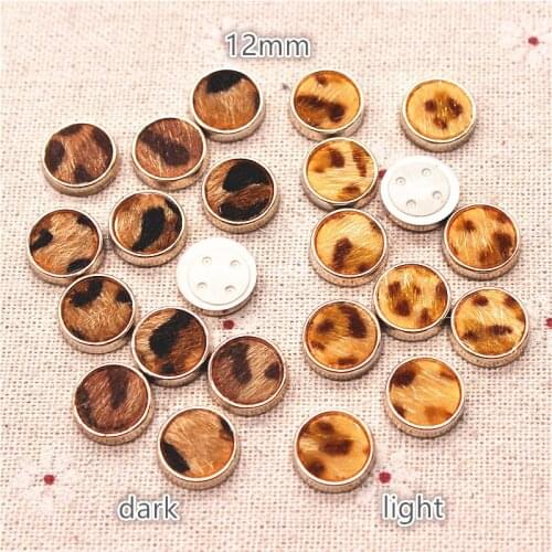 50PCS 12mm Round Golden Circle Leopard Print Fabric Surface Plastic Flatback Button DIY Decoration Sewing Craft Scrapbook