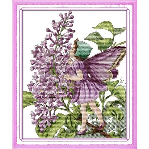 Lilac Fairy Chinese Cross Stitch Kits Ecological Cotton Clear Stamped Printed 14CT 11CT DIY Christmas Gift Wedding Decoration