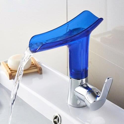 Multi-color Bathroom Faucet Cold and Hot Deck Mounted Tap Transparent PC Material and Brass Material With Free Hose