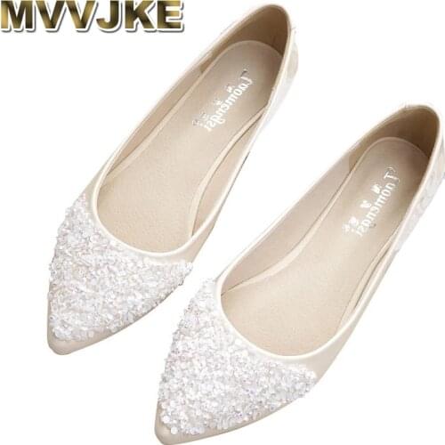 MVVJKE Ladies Size34-42 Flats Rhinestone Patent Leather Women Dress Shoes Cheap Party Large Diamond Wedding Crystal Pointed Toe