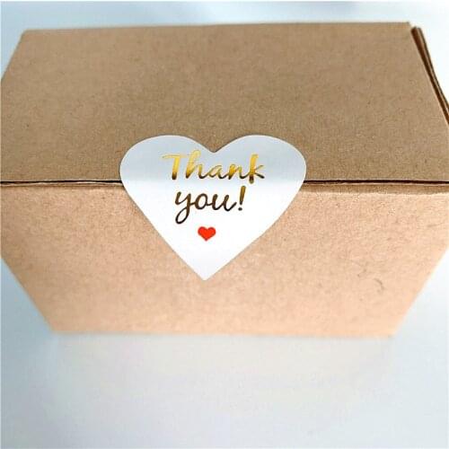 100 Pcs/lot Lovely Heart design Paper Stickers Golden Thank You Scrapbooking Sticker Seals Labels For Gift
