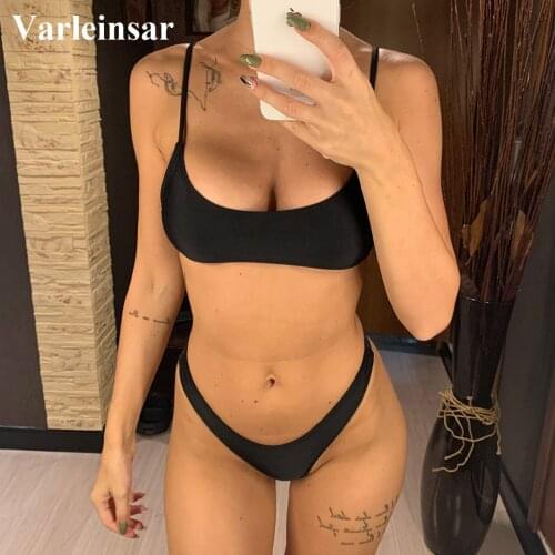 New Sexy Black Tiny High Cut Leg Thong Bikini Female Swimsuit Women Swimwear Two-pieces Bikini set Bather Bathing Suit Swim V517