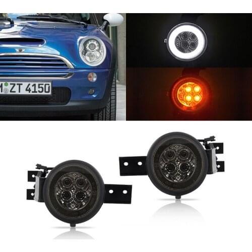 Fits For Mini Cooper R50 R53 02-06 R52 04-08 2-in-1 Front DRL Halo Position Amber Led Turn Signal Light Kits Smoked Lens