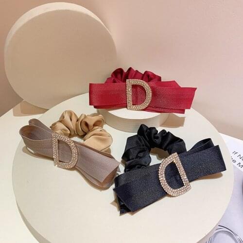 Retro Fabric Bow Scrunchie Crystal Rhinestone D Elastic Hair Bands Elegant Luxury Hair Jewelry Women Hair Accessories Headpiece