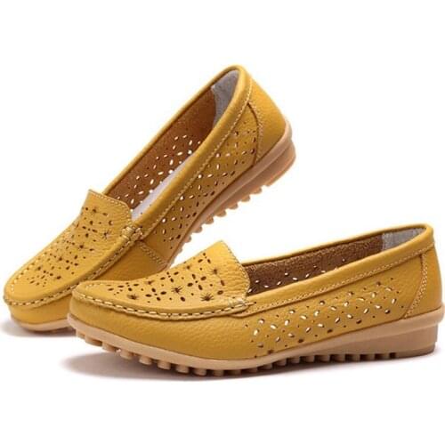 Women Shoes Summer Fashion Hollow Out Female Flats Shoes Breathable Genuine Leather Casual Shoes Woman Sandals XKD1093