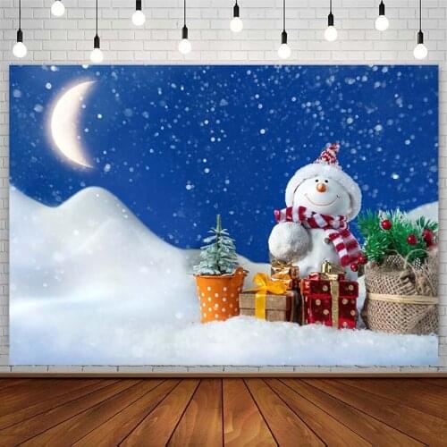 Merry Christmas Backdrop Tree Winter White Snowman Gift Moon X-MAS Kid Photography Background Photo Studio Photozone Decor Props