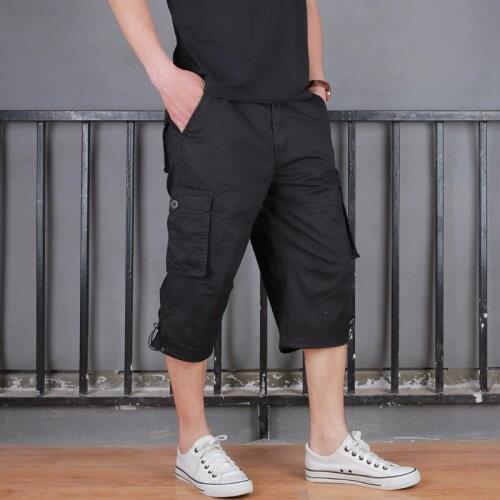 Summer Mens Baggy Multi Pocket Zipper Cargo Shorts Breeches Male Long Army Green Khaki Men Tool Work Short Bermuda Big Size 5XL