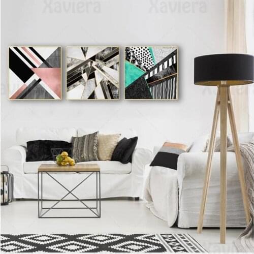 Modern Abstract Square Poster Geometric Black and White Pink Green Irregular Graphic Decoration Painting Home Mural Wall Art