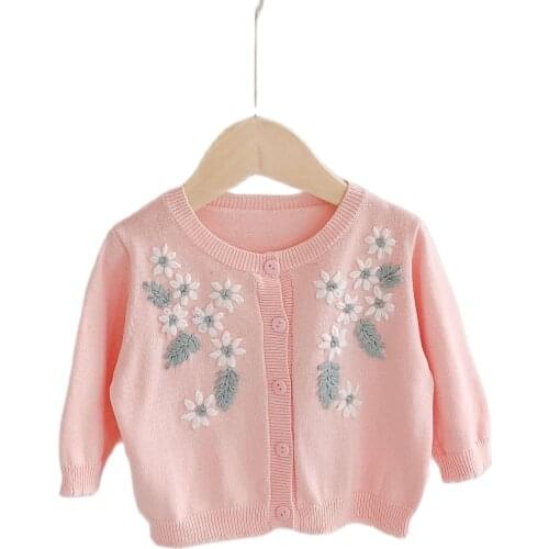 Baby Girls Sweater Autumn Toddler Girl Cardigan Jacket Cotton Knitwear Embroidery Flowers Newborn Outwear Clothes Cardigans Coat