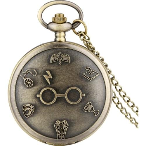 Vintage Moive Lightning Magic Glasses Theme Pocket Watches Necklace Chain Pendant Clock Hours Gifts For Men Women Reloj Hombre