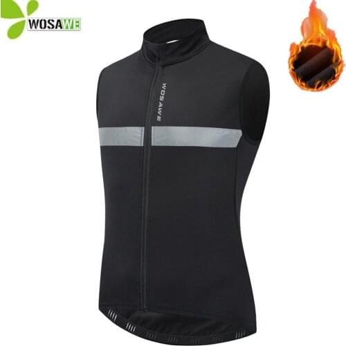 WOSAWE Warm Fleece Cycling Jackets Thermal Sleeveless Men Womens Bicycle Windbreaker MTB Bike Vest Jersey Reflective Windcoat