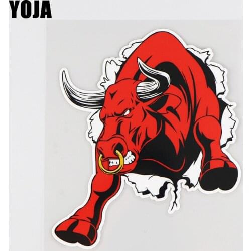 YOJA 13X15.2CM Animal Strong Red Cow Vinyl Decal Car Sticker Cartoon Decor Art FAshion 19A-0241