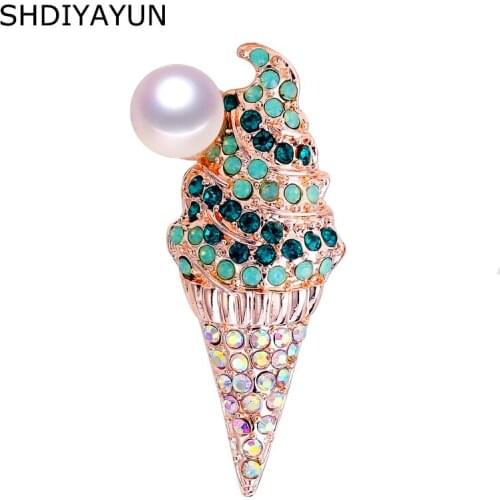 SHDIYAYUN 2019 Pearl Brooch Natural Freshwater Pearl Ice Cream Brooch Simple Pins for Women Jewelry Womens Accessories Gift