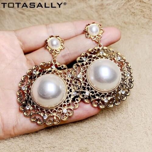 TOTASALLY 2020 TRENDY Statement Earrings for Women Fashion Hollow Flower Big Simulated Pearl Ladies Cocktail Earrings Gifts