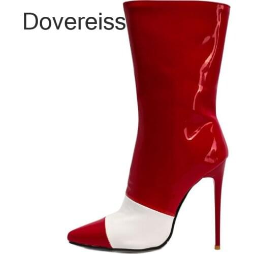 Winter For Woman New Fashion Pointed Toe Shoes Sexy Red Party Shoes Short Boots Stilettos Heels Zipper 37-47