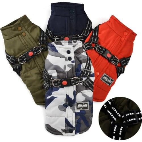 Winter Dog Clothes For Small Dogs Warm Puppy Pet Vest Jacket With Harness Reflective Adjustable Dog Coat Chihuahua Clothing