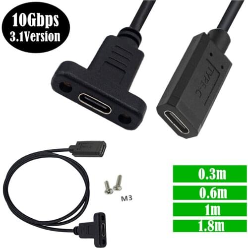 10Gbps USB C USB3.1 Type-C female To Female Extension Data Cable with Panel Mount Screw Hole Cable Adapter 0.3m/0.6m/1m/1.8m