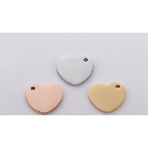 100% Stainless Steel Mini Heart Tag Charms Blank For Engrave Rose Gold/Gold/Silver Color Metal Heart Charm Mirror Polished 20pcs