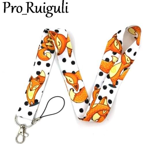 30pcs Funny Fox animals Neck Strap Lanyards ID badge card holder keychain Mobile Phone Strap Gifts keyring key holder gifts