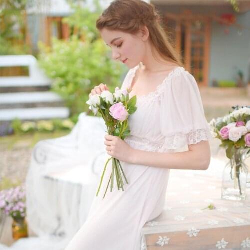 2019 Sexy Night gowns Girl Summer Comfortable Short Sleeve Scrub Long Lace Butterfly Night Skirt Home Service Girl