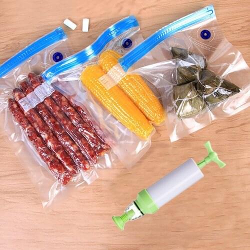 22Pcs Reusable Vacuum Food Sealer Storage Bag With Air Pump Suitable For Refrigerator Plastic Ziplock Seal Bag Preservation