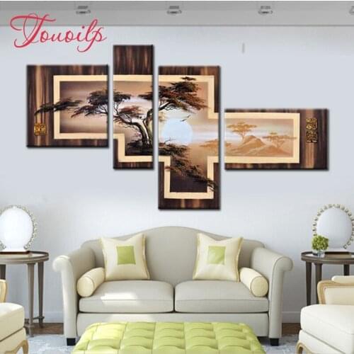4 pcs diy 5d black brown tree diamond Painting cross stitch landscape ,full diamond embroidery mosaic Home Decor Wall stickers