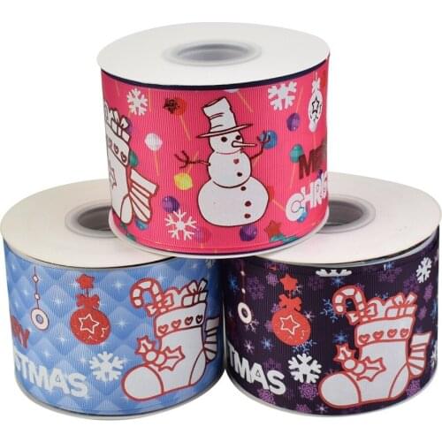 50yards 75mm Red Foil White ink Christmas elements Grosgrain Ribbon For DIY Accessories Welcome Custom printed