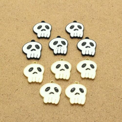 6pcs 20x14mm Black White Skull Enamel Charms Halloween Skeleton Earring Necklace Pendant Decor Accessory Anime Jewelry Make