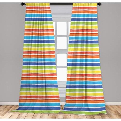 Abstract Curtains Rainbow Colored Watercolor Horizontal Paintbrush Bands Theme Window Curtains for Living Room Bedroom