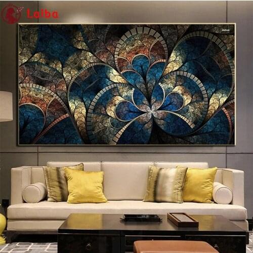 Diamond Embroidery Abstract blue golden flower art Picture Diamond Painting Full Square round drill Mosaic Cross Stitch Wall Art